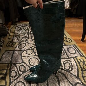 Teal Leather Croc Pattern Knee High Boot - Size 8